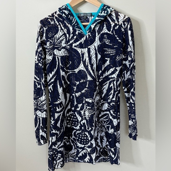 Title Nine Hooded Navy White Swim Cover Up Size Small - Picture 1 of 7